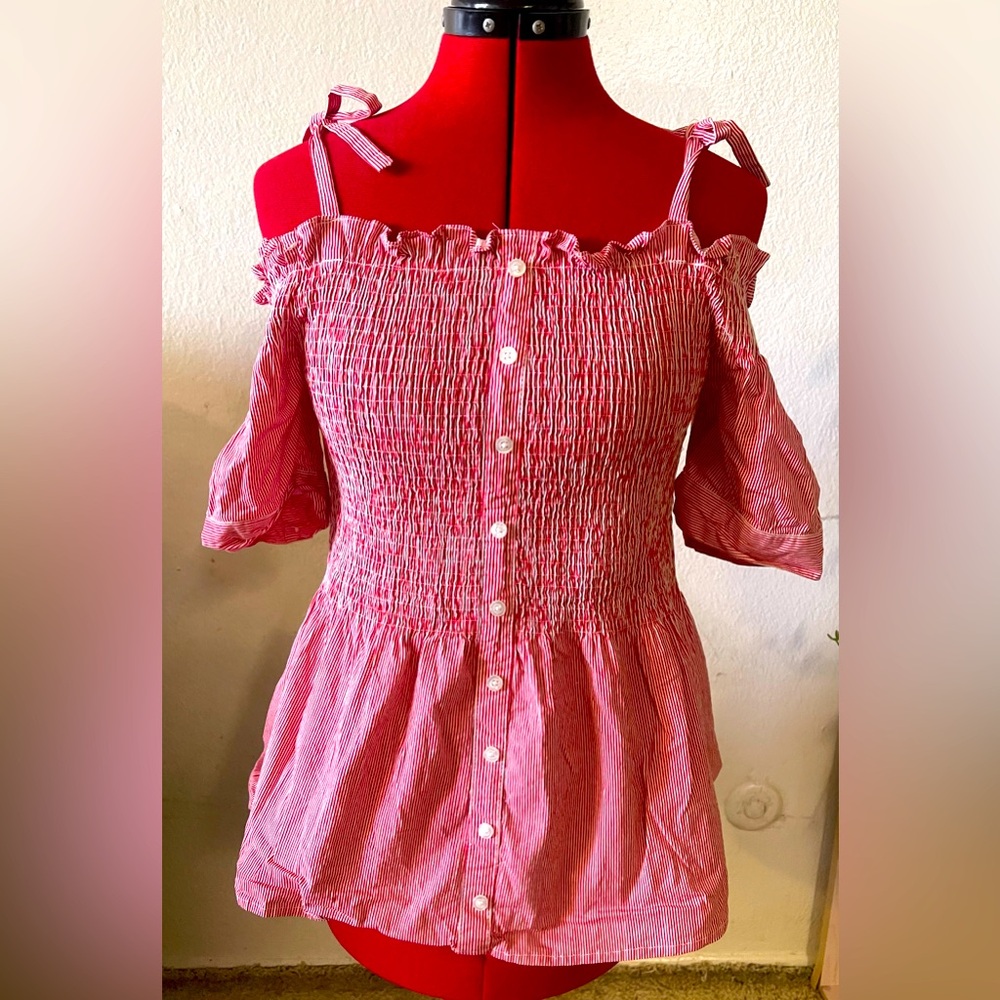 Rouge! Striped Red Smocked Blouse #13